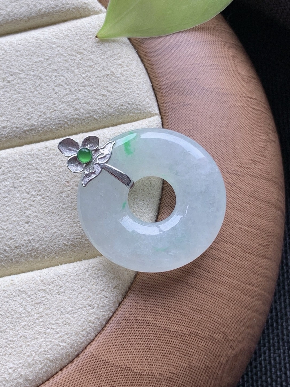 18K Gold Bail ,Untreated Floating Green Jadetie Small Donut Pendant Necklace